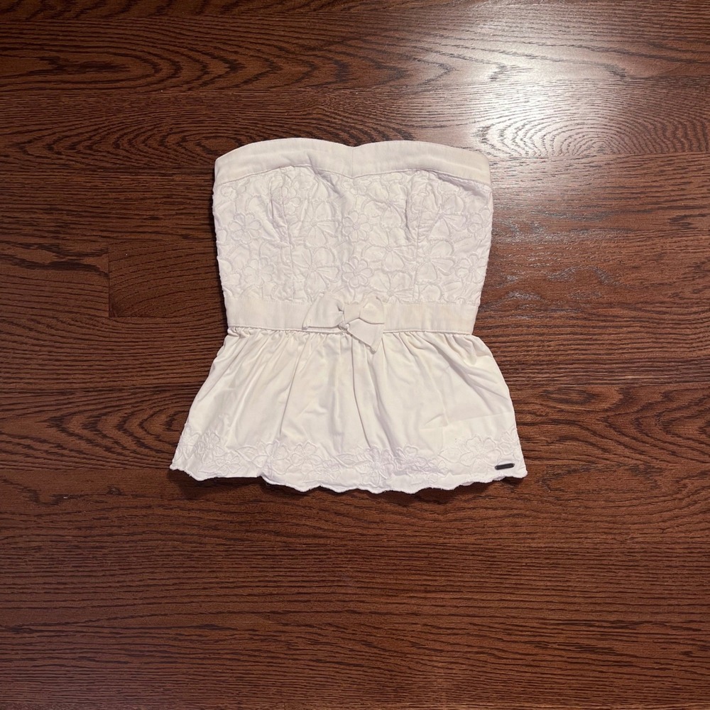 y2k vintage hollister off white sweetheart neckline peplum floral lace top xs